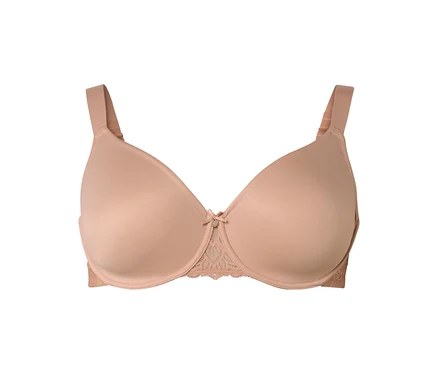 Béžová podprsenka s krajkou a mašlí.