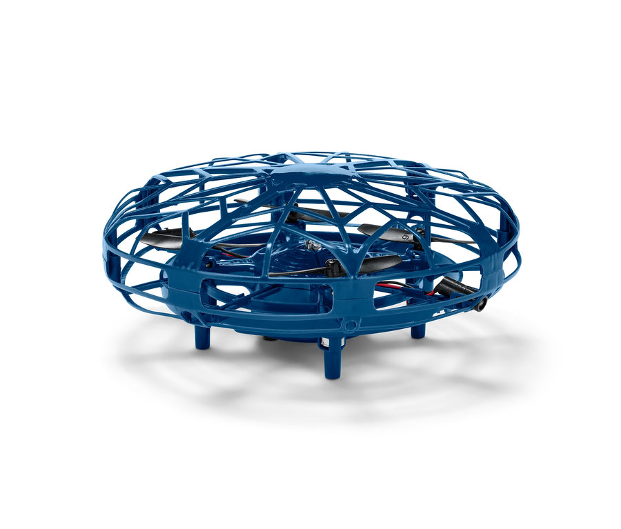 Modrý minidron »UFO« na bílém pozadí.