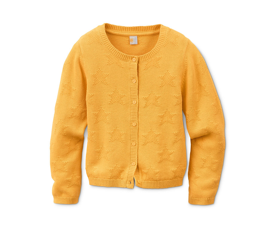 Žlutý pletený kabátek z biobavlny s hvězdami.