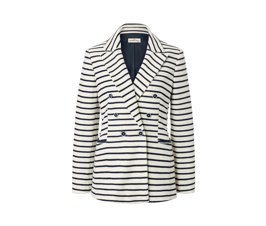 Proužkovaný blejzr s dvojřadým zapínáním.