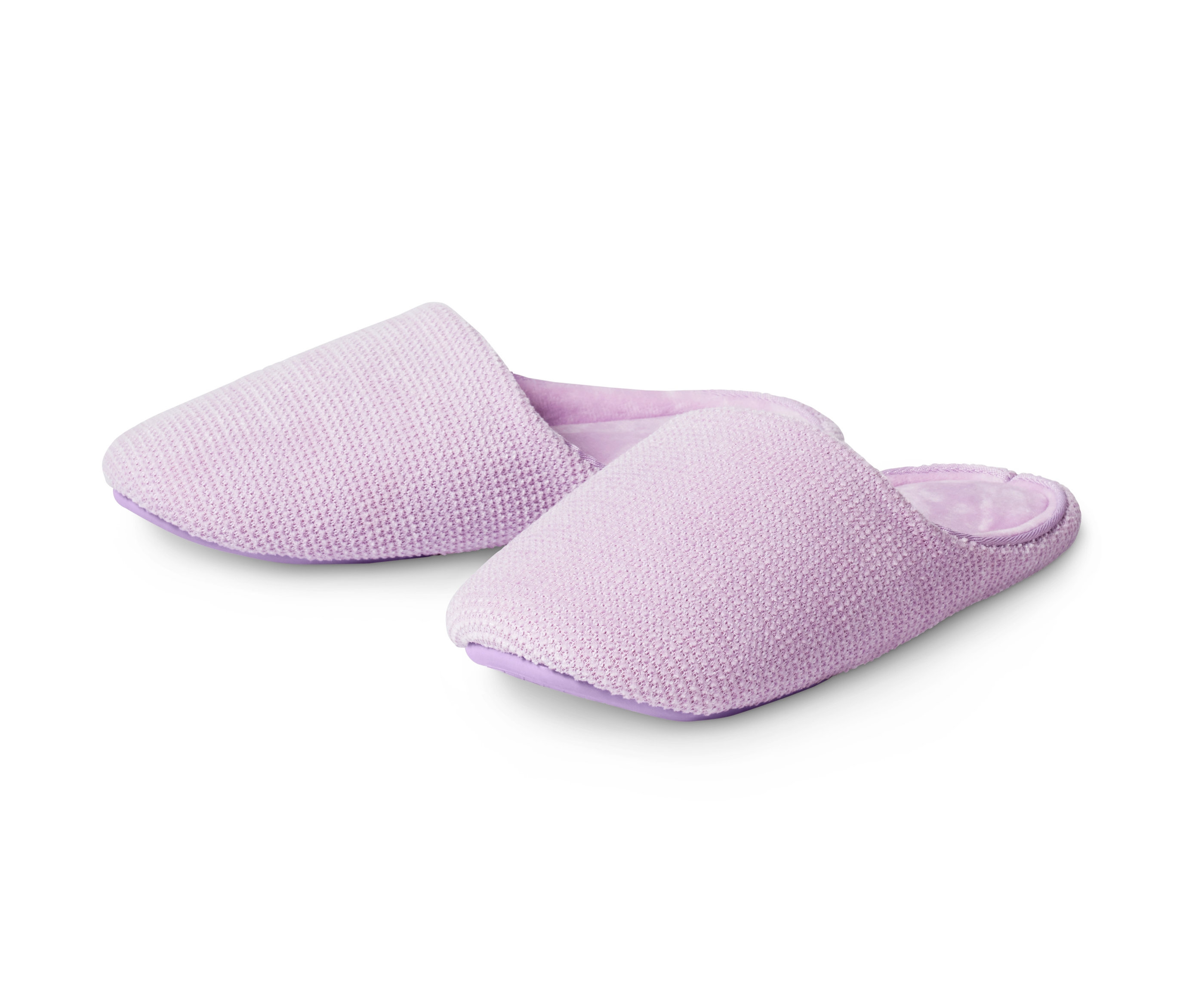 Dvoje světle fialové pantofle.