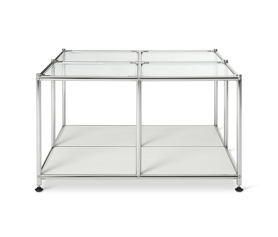 Bílý kovový konferenční stolek »CN3« se 4 skleněnými deskami.