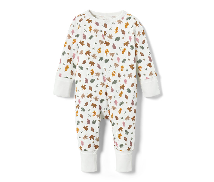 Bílé pyžamo Pyžamka, 3 ks s potiskem listů.