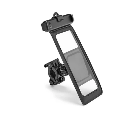 Černý držák smartphonu na kolo.