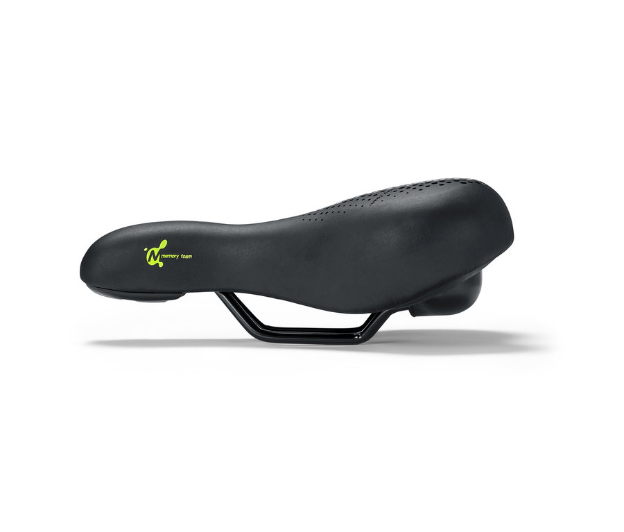 Černé pohodlné cyklistické sedlo s paměťovou pěnou.