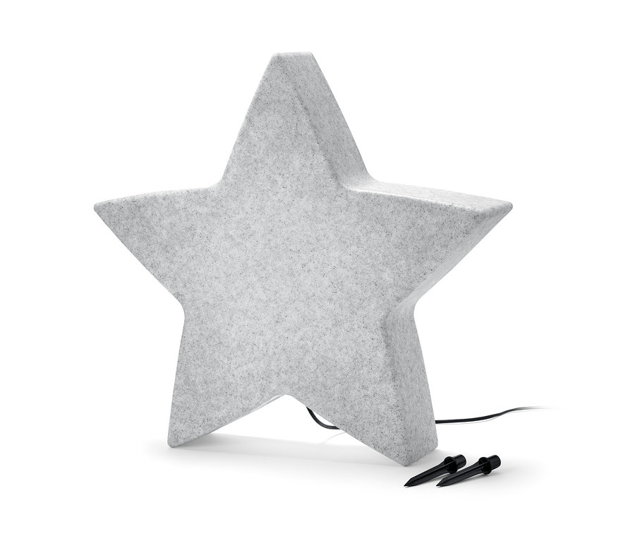 Šedé venkovní svítidlo ve tvaru hvězdy »Hvězda«, L, s černým kabelem a dvěma kolíky.