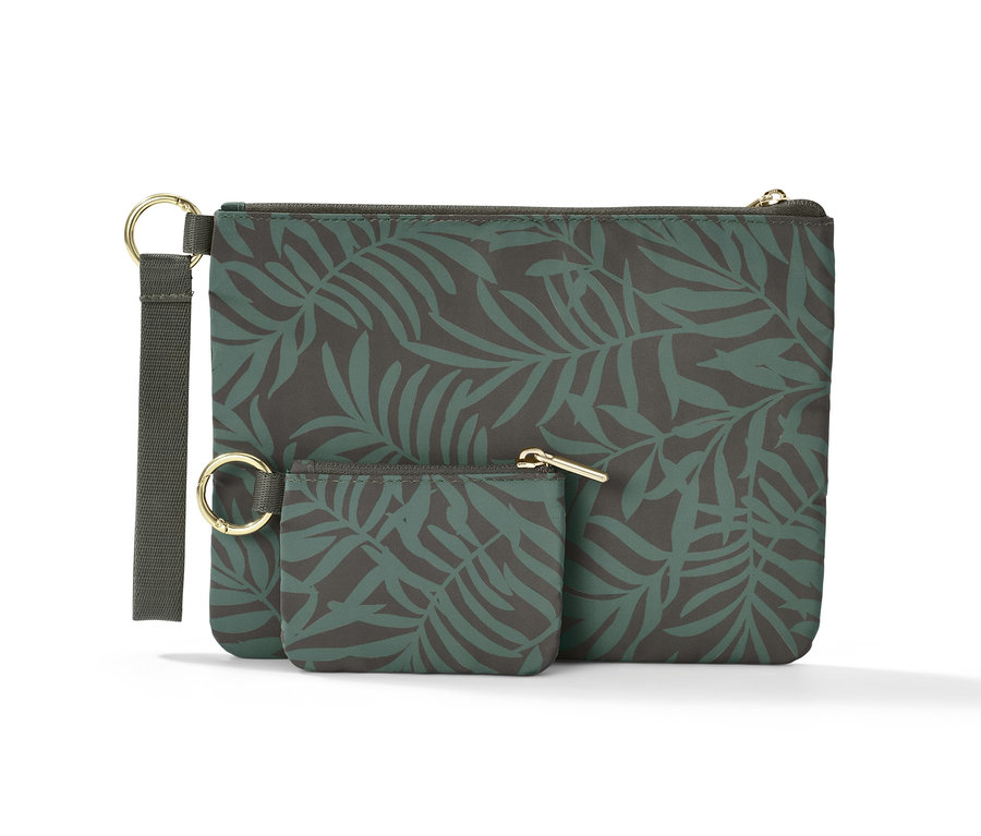 Dvě úložné taštičky s potiskem listů.