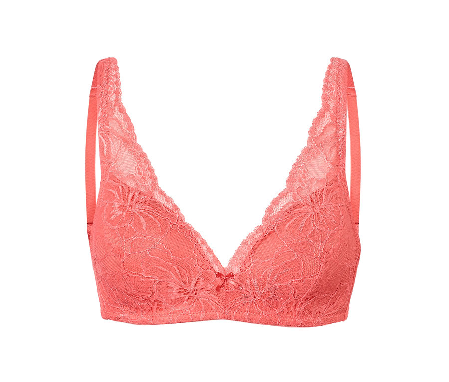 Papájová podprsenka s měkkými košíčky s květinovou krajkou.