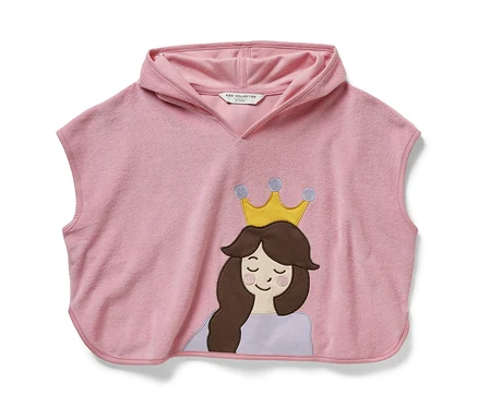 Růžové froté pončo s kapucí a obrázkem princezny.