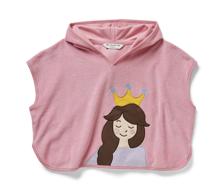 Růžové froté pončo s kapucí a obrázkem princezny.