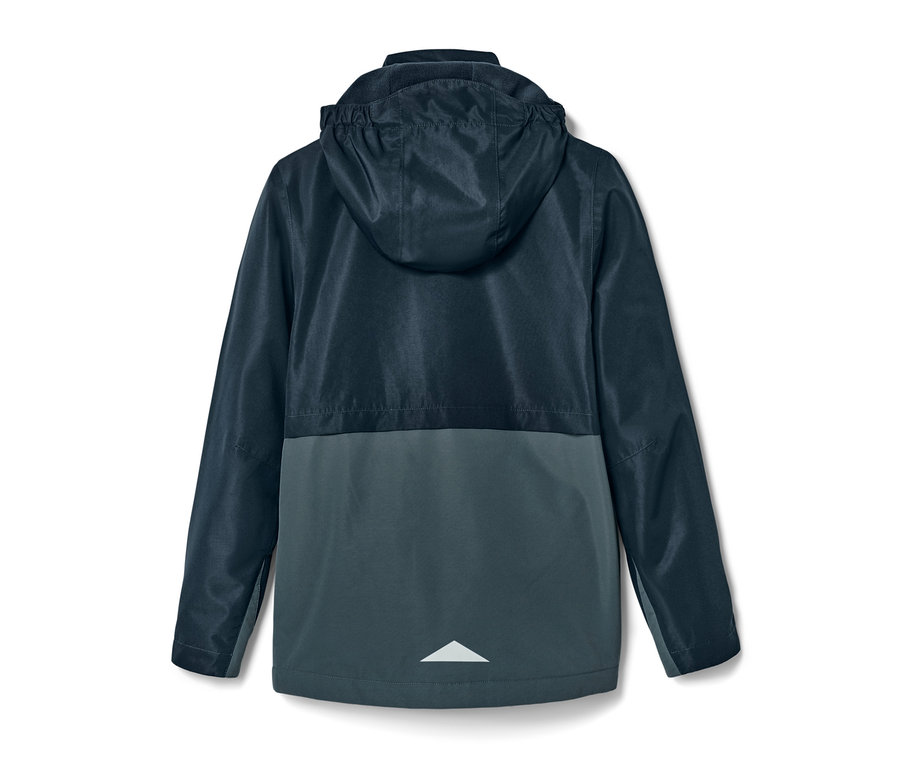 Tmavě modrá dětská bunda do každého počasí zezadu, s kapucí a reflexním prvkem.