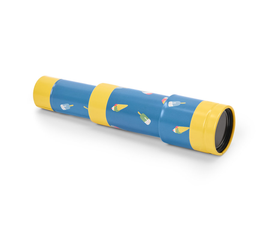 Modrý dětský dalekohled s obrázky nanuků.