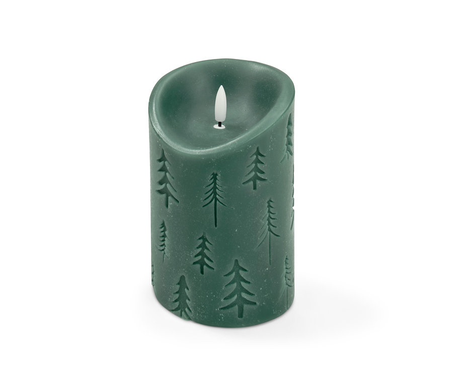 Zelená LED svíčka z pravého vosku s motivem stromků.