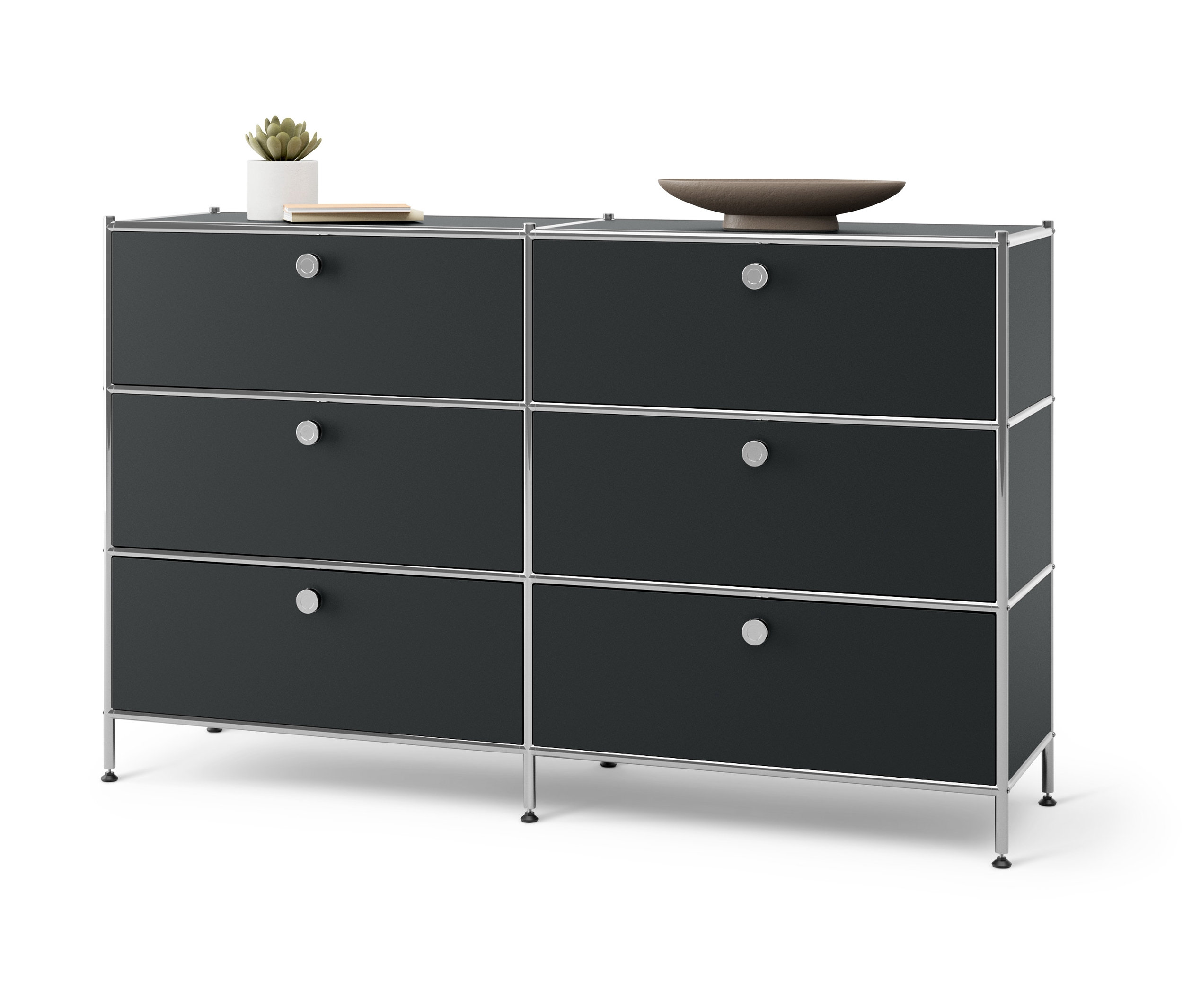 Černá kovová komoda »CN3« se 6 zásuvkami.