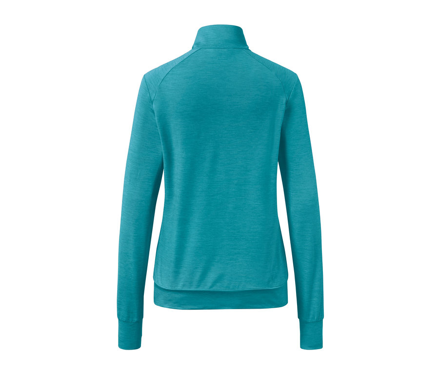 Tyrkysová funkční bunda zezadu.