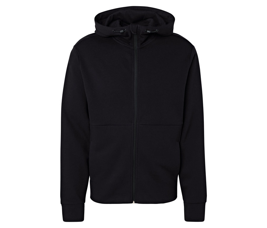 Černá mikina s kapucí na zip.