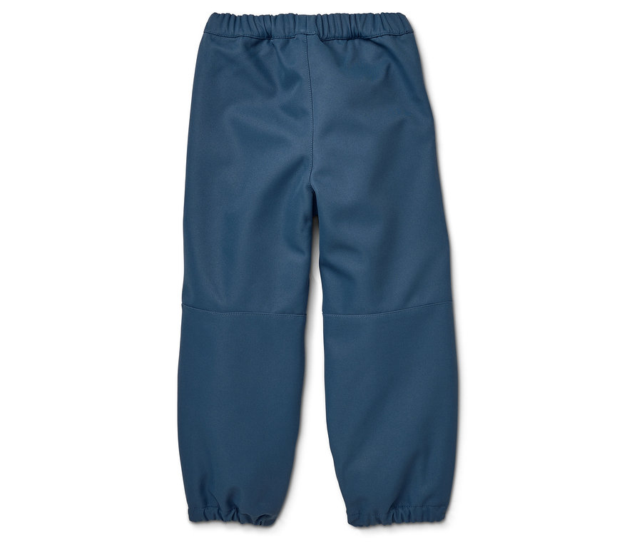 Modré dětské kalhoty na bílém pozadí.