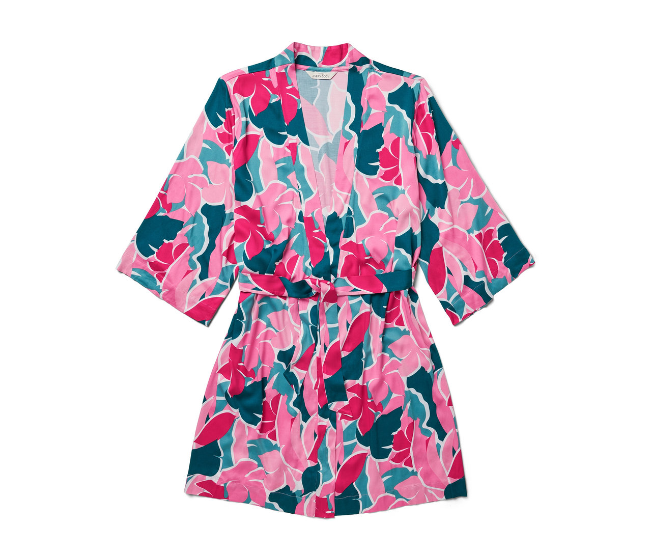 Růžovo-zelený župan s květinovým vzorem.