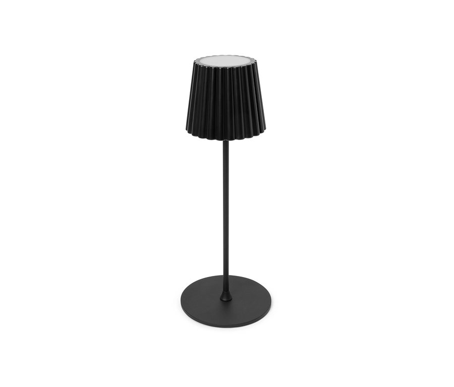 Černá venkovní dobíjecí stolní LED lampa.