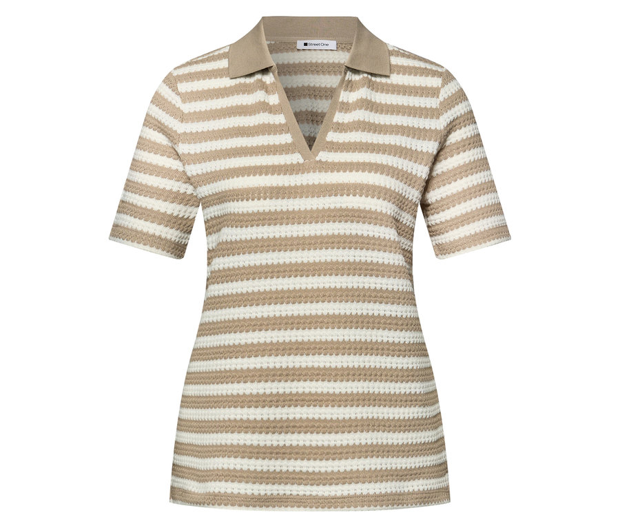 Proužkované úpletové tričko Street One s výstřihem do V a krátkými rukávy.