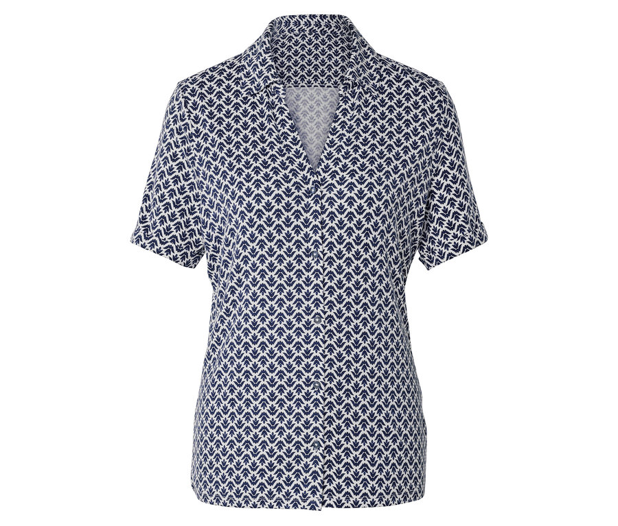 Košile s krátkým rukávem s modrobílým vzorem.