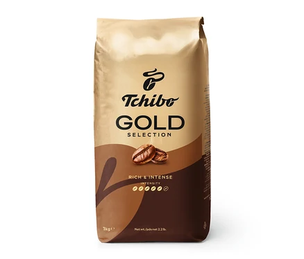 Balení zrnkové kávy Gold Selection 1 kg.
