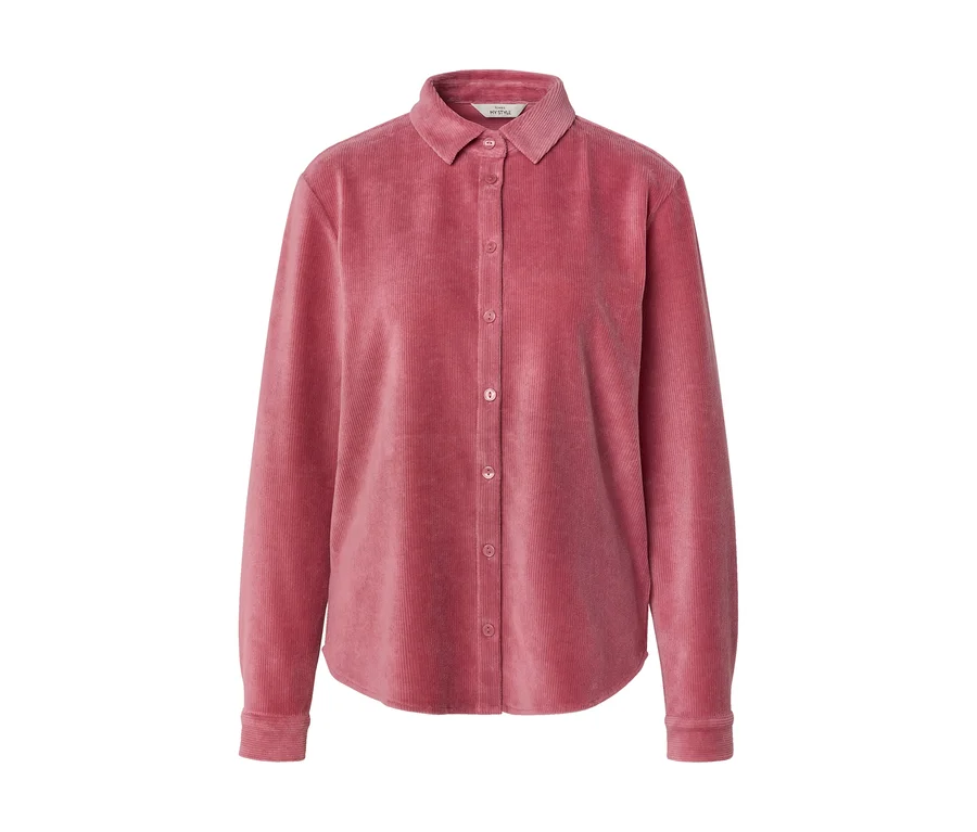 Růžová manšestrová košile s dlouhými rukávy, límečkem, zapínáním na knoflíky a manžetami, se štítkem "MY STYLE".