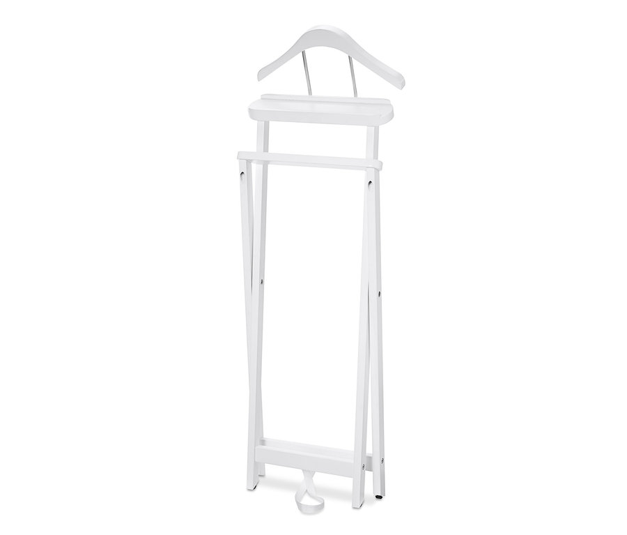 Bílý němý sluha se skládacím rámem a věšákem.