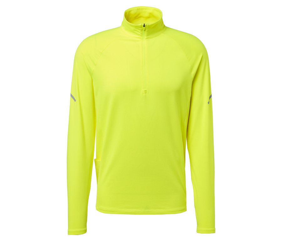 Žlutý top s dlouhým rukávem a zipem u krku.