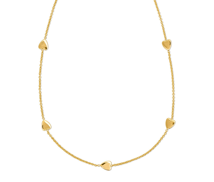 Zlatý náhrdelník s pěti srdíčky.
