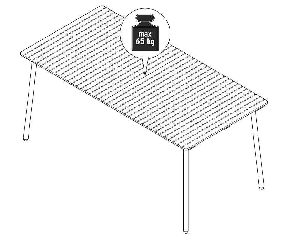 Ilustrace rozkládacího stolu Industrial s maximální nosností 65 kg.