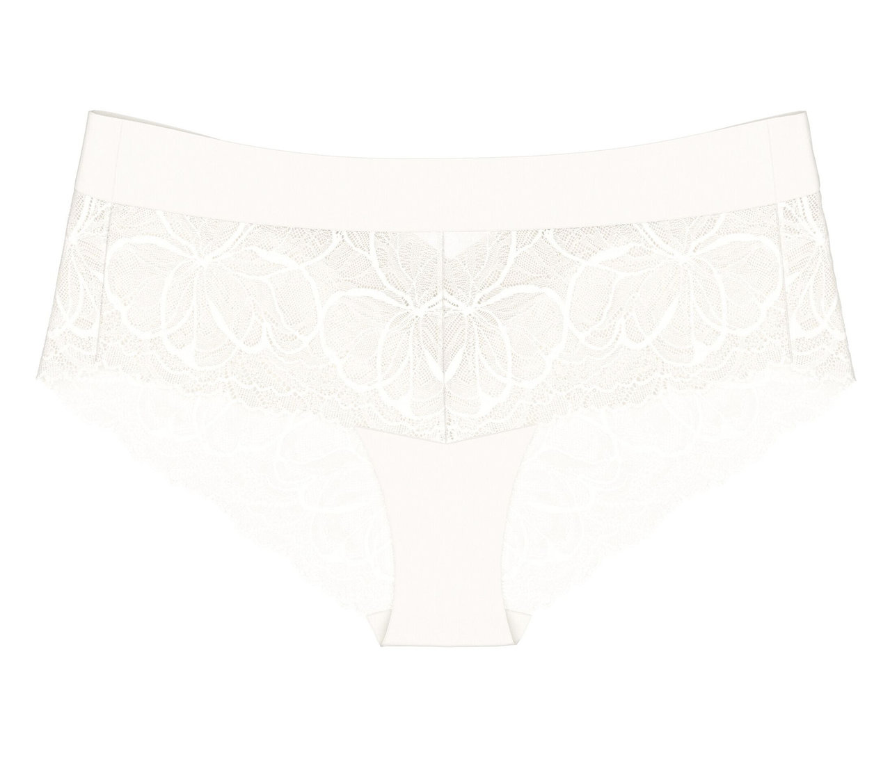 Bílé bokové kalhotky Triumph Body Makeup Illusion Lace s květinovou krajkou.