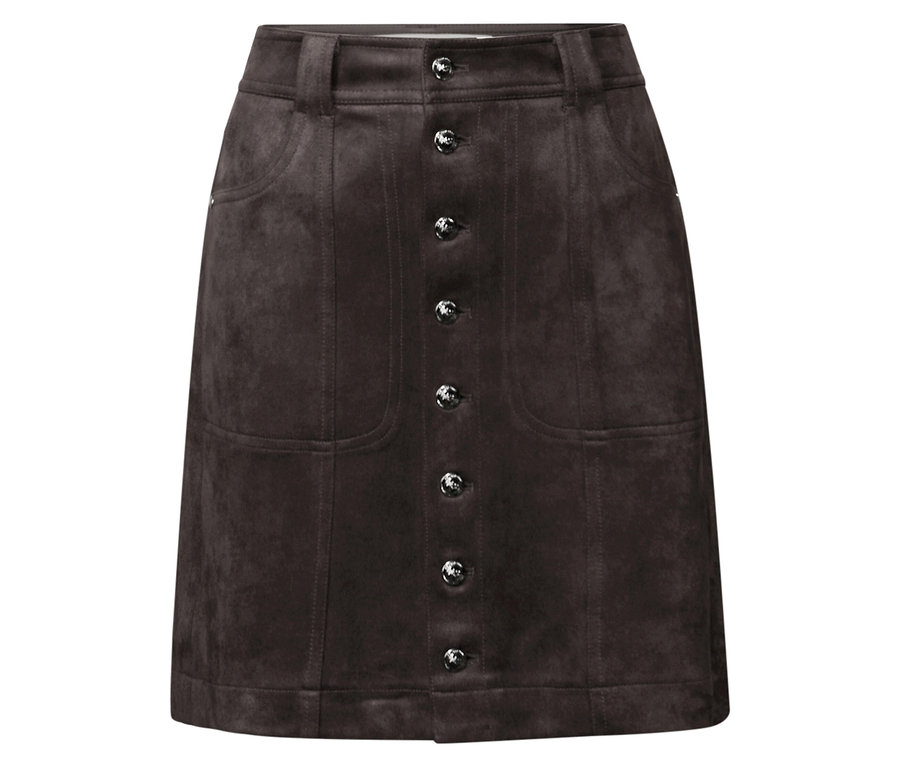 Hnědá semišová sukně Street One se zapínáním na knoflíky.