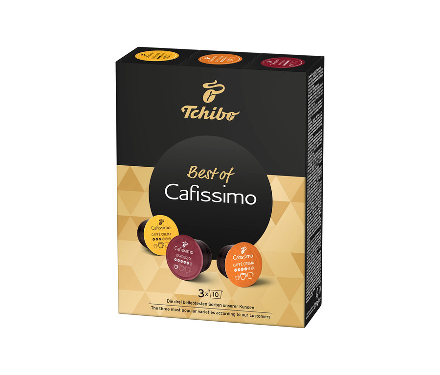 Je viditelné balení Cafissimo Best of Cafissimo 30 kapslí od Tchibo.
