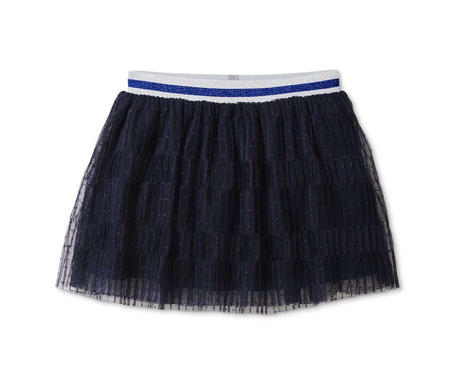 Tmavě modrá tylová sukně s elastickým pasem.