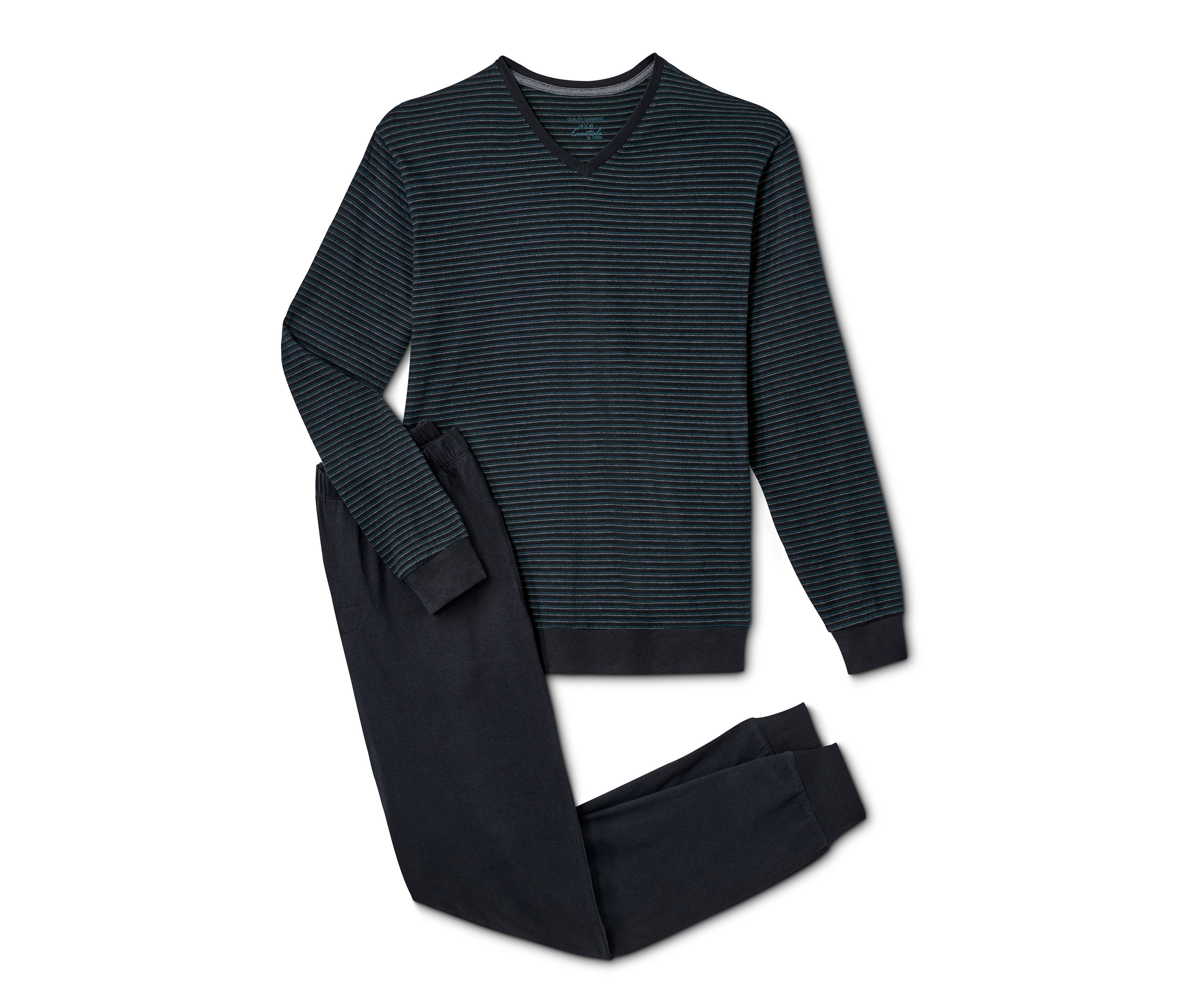 Tmavě modré pyžamo s dlouhým rukávem.