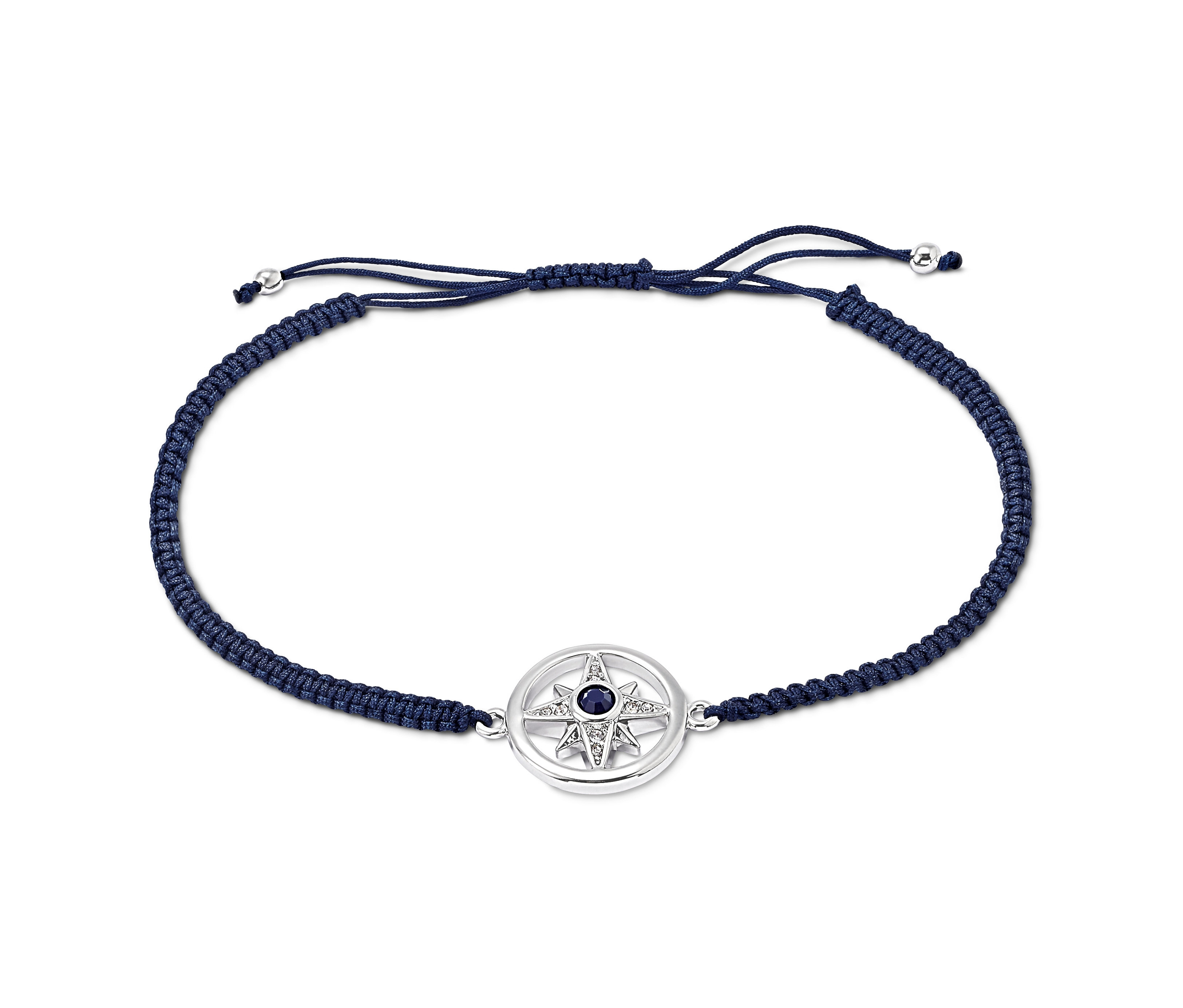 Modrý náramek Směrová růžice, rhodiovaný, se skleněnými kamínky.