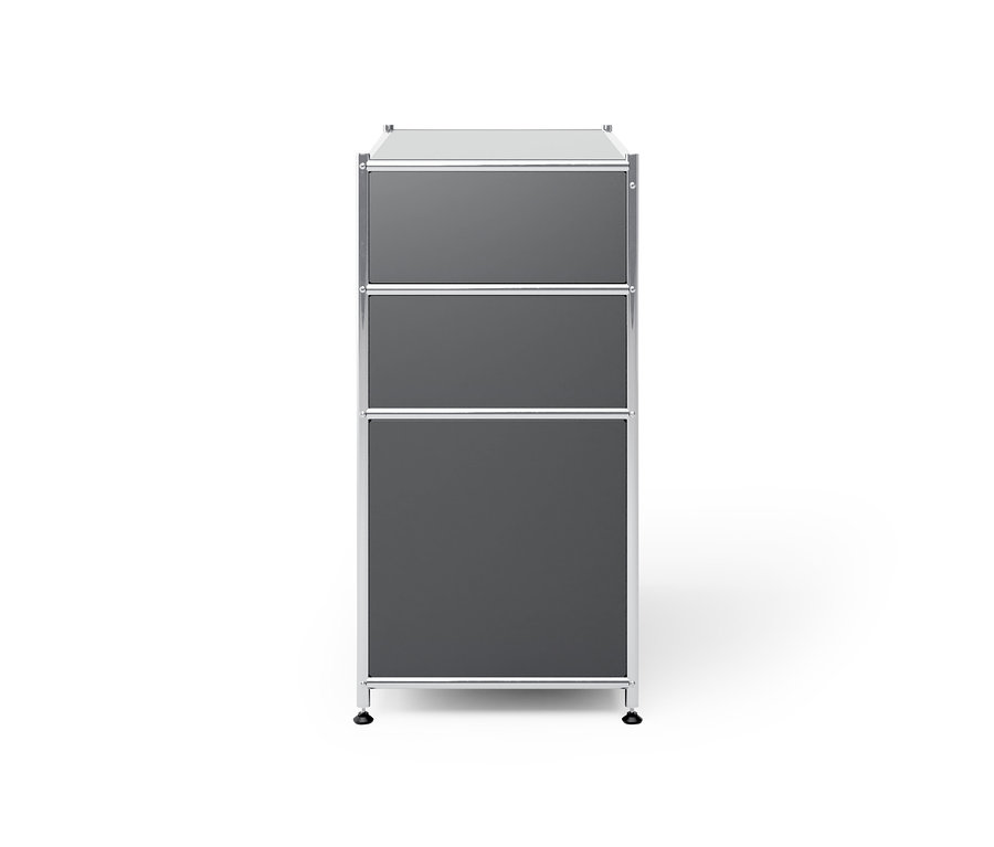 Šedá kovová komoda »CN3« se 3 zásuvkami.