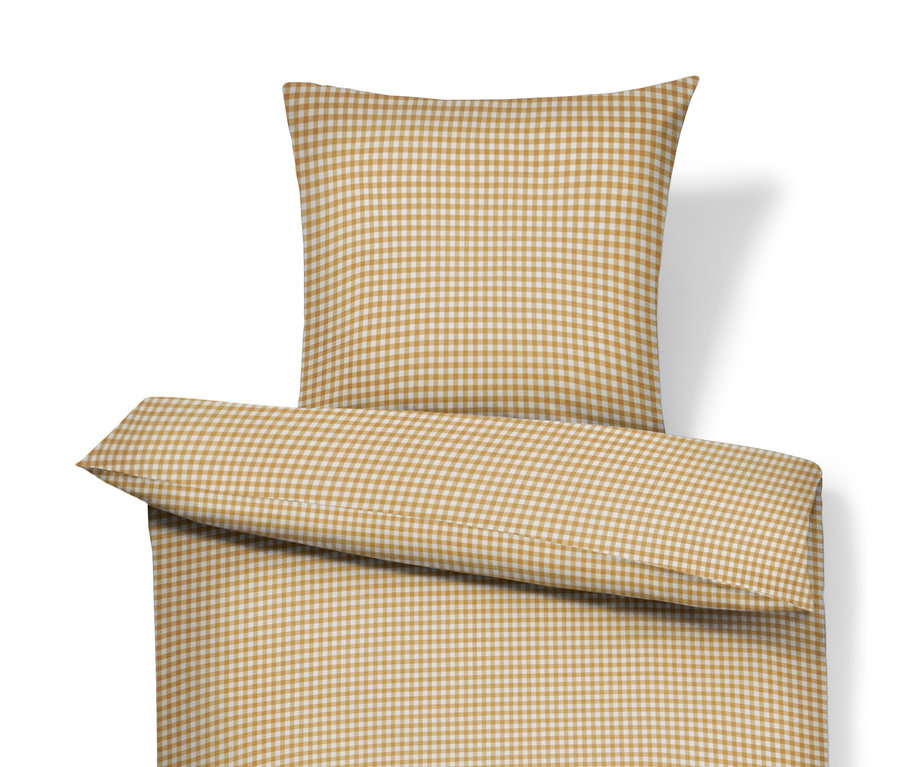 Béžové kostkované povlečení renforcé standardní velikosti s polštářem a přikrývkou.