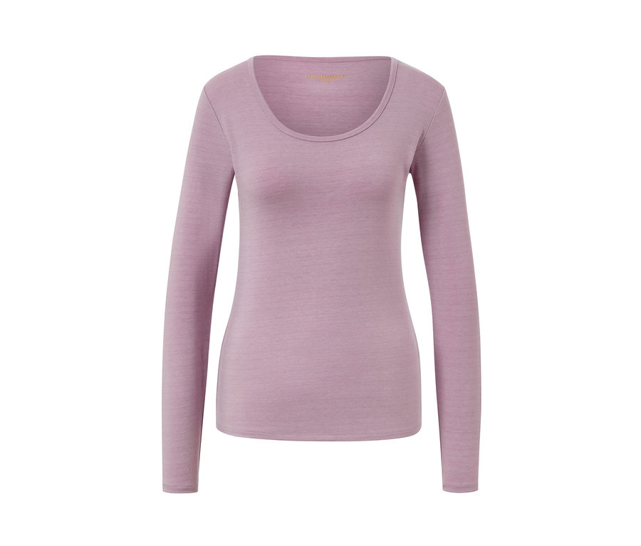 Fialové tričko s dlouhým rukávem a vlnou s certifikací RWS.