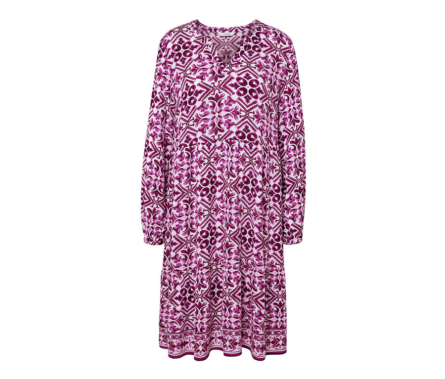 Tkané šaty s potiskem s dlouhými rukávy a výstřihem do V.