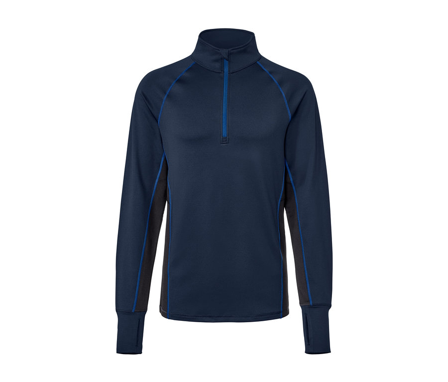 Tmavě modré funkční triko s dlouhým rukávem a zipem.