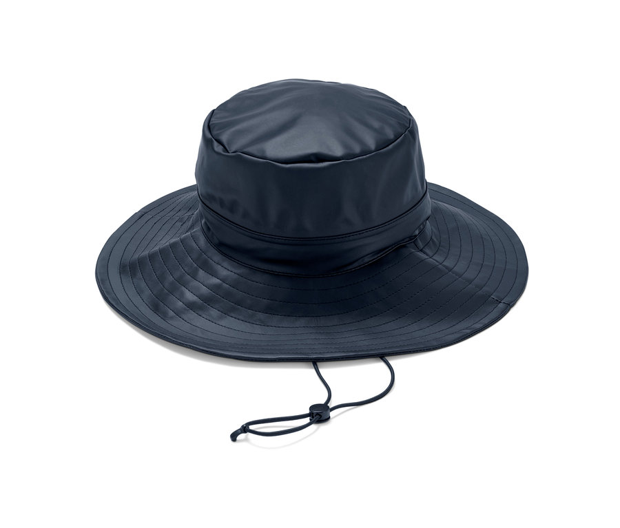 Tmavě modrý unisex klobouk do deště.