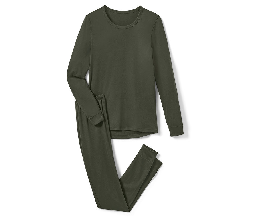 Khaki funkční termoprádlo leží na bílém pozadí.