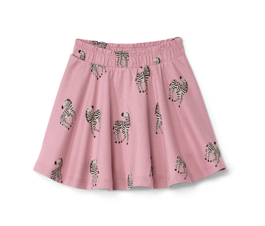 Růžová dívčí žerzejová sukně s potiskem zeber.