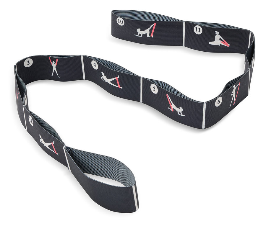 Elastický pás na cvičení s obrázky cviků.