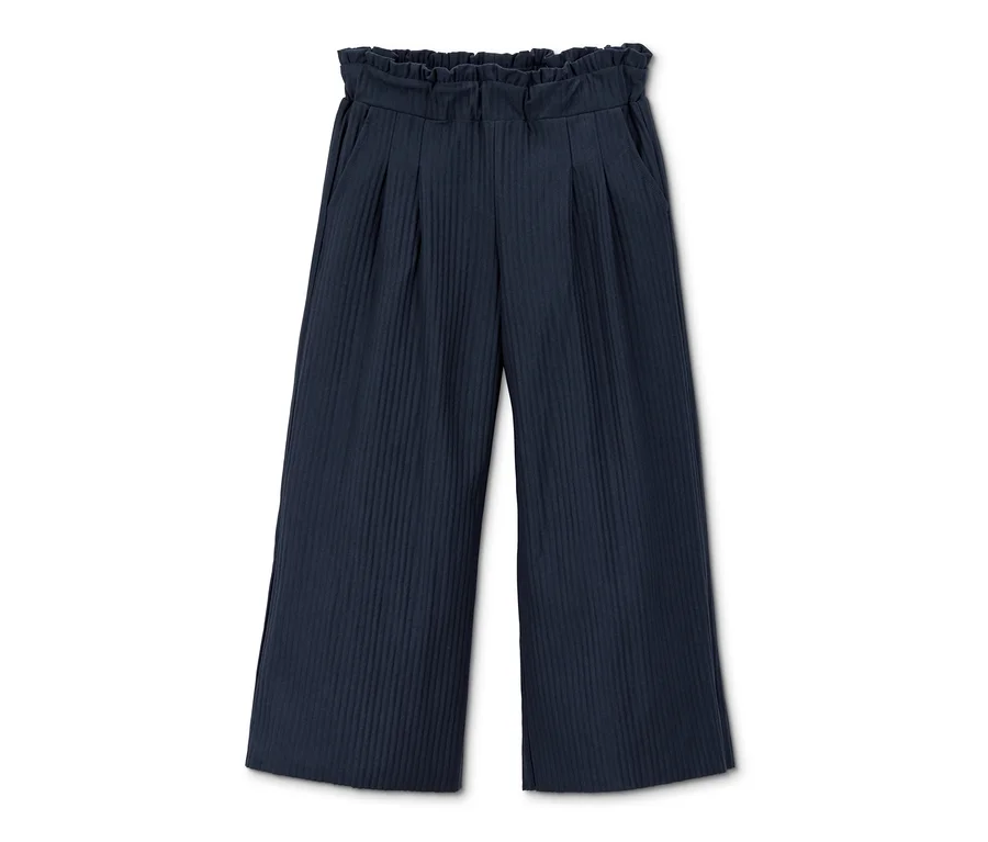 Tmavě modré plisované kalhoty culotte s recyklovaného materiálu.
