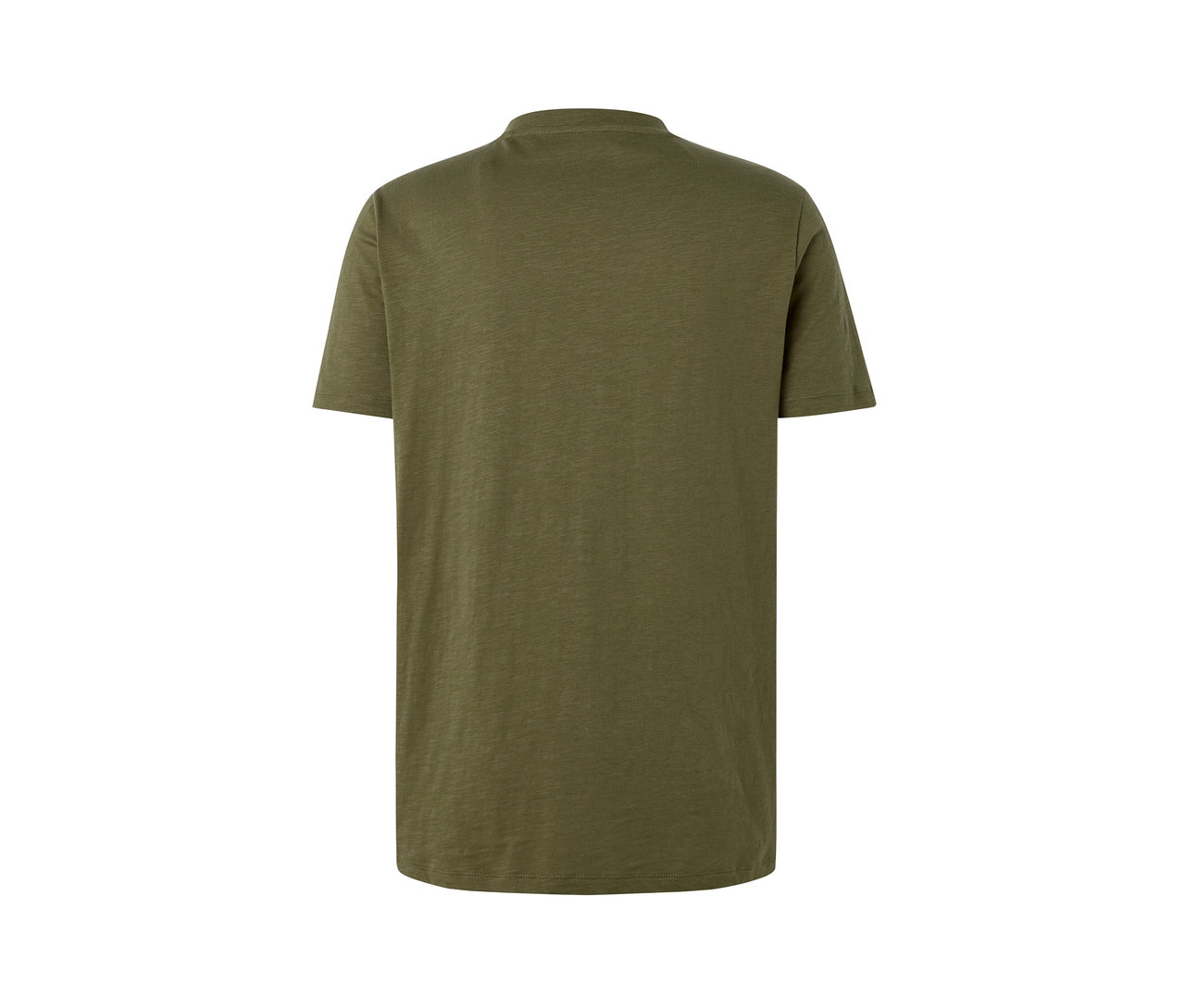 Khaki tričko henley s krátkým rukávem zezadu.