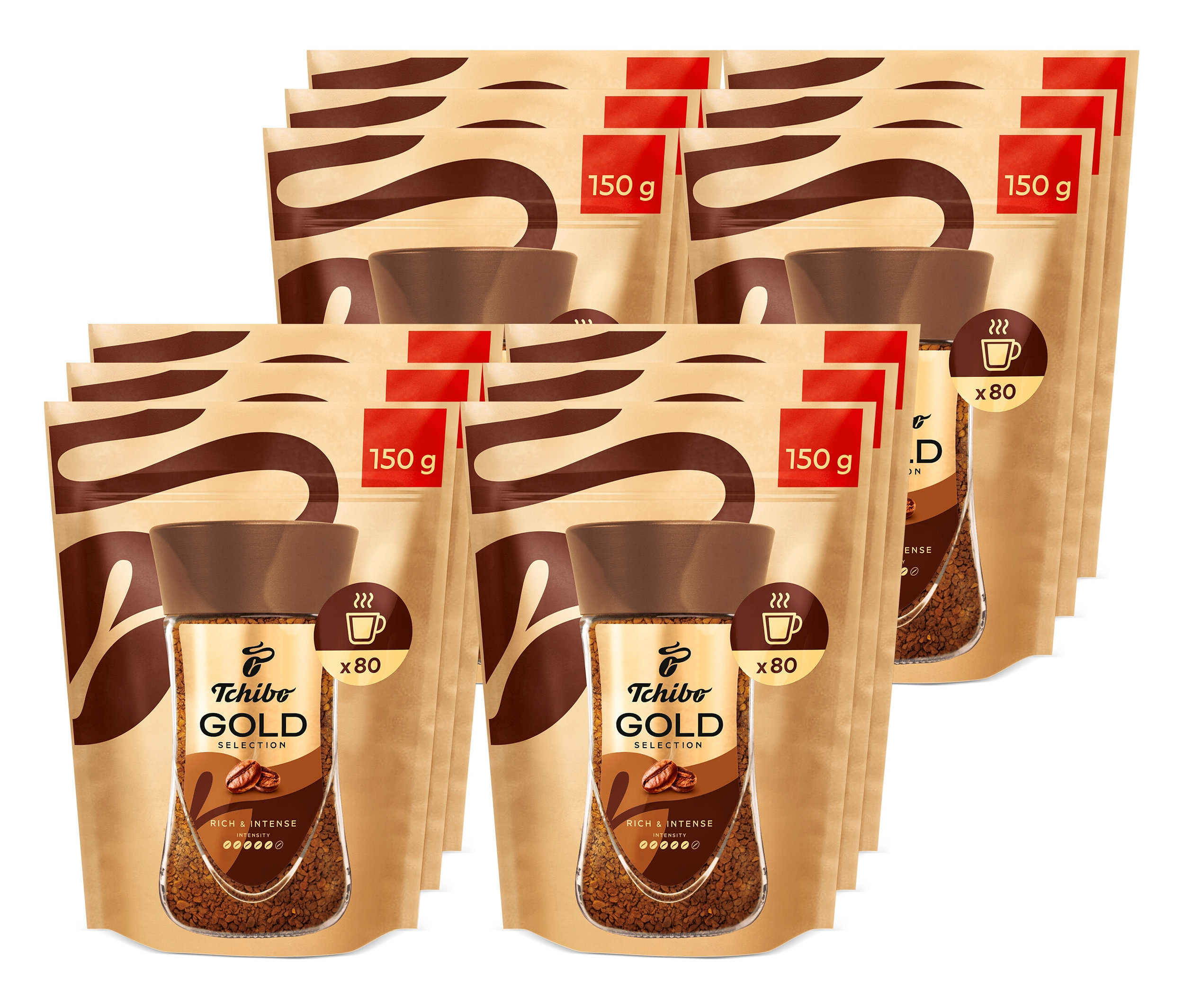 Balení instantní kávy Tchibo Gold Selection.