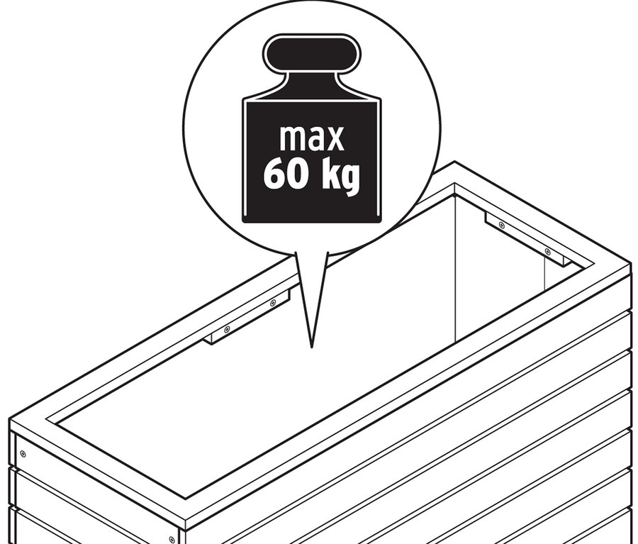 Nákres obdélníkového vyvýšeného záhonu s maximální nosností 60 kg.
